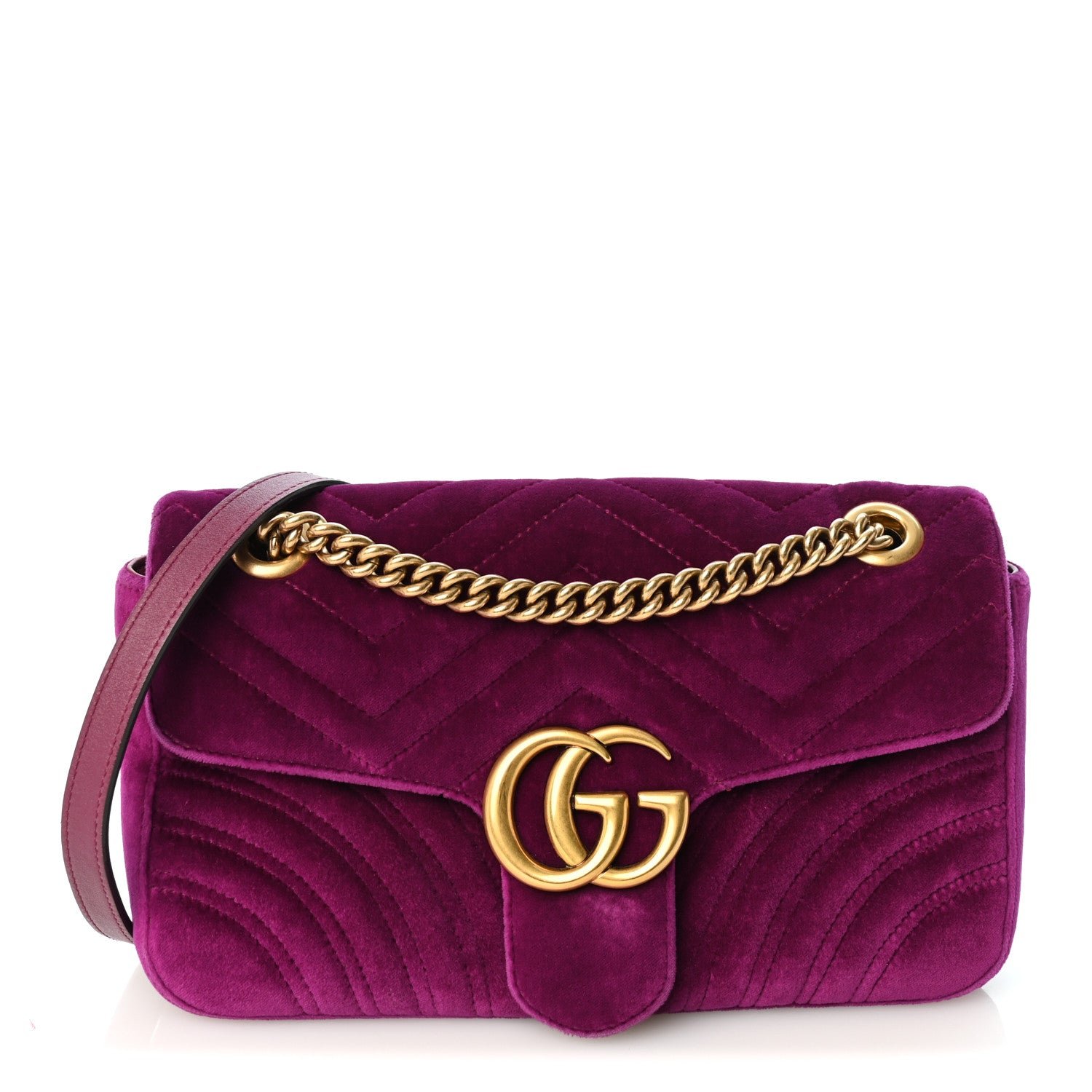 Gucci Velvet Matelasse Small GG Marmont Shoulder Bag Fuchsia Violet Cyclamen
