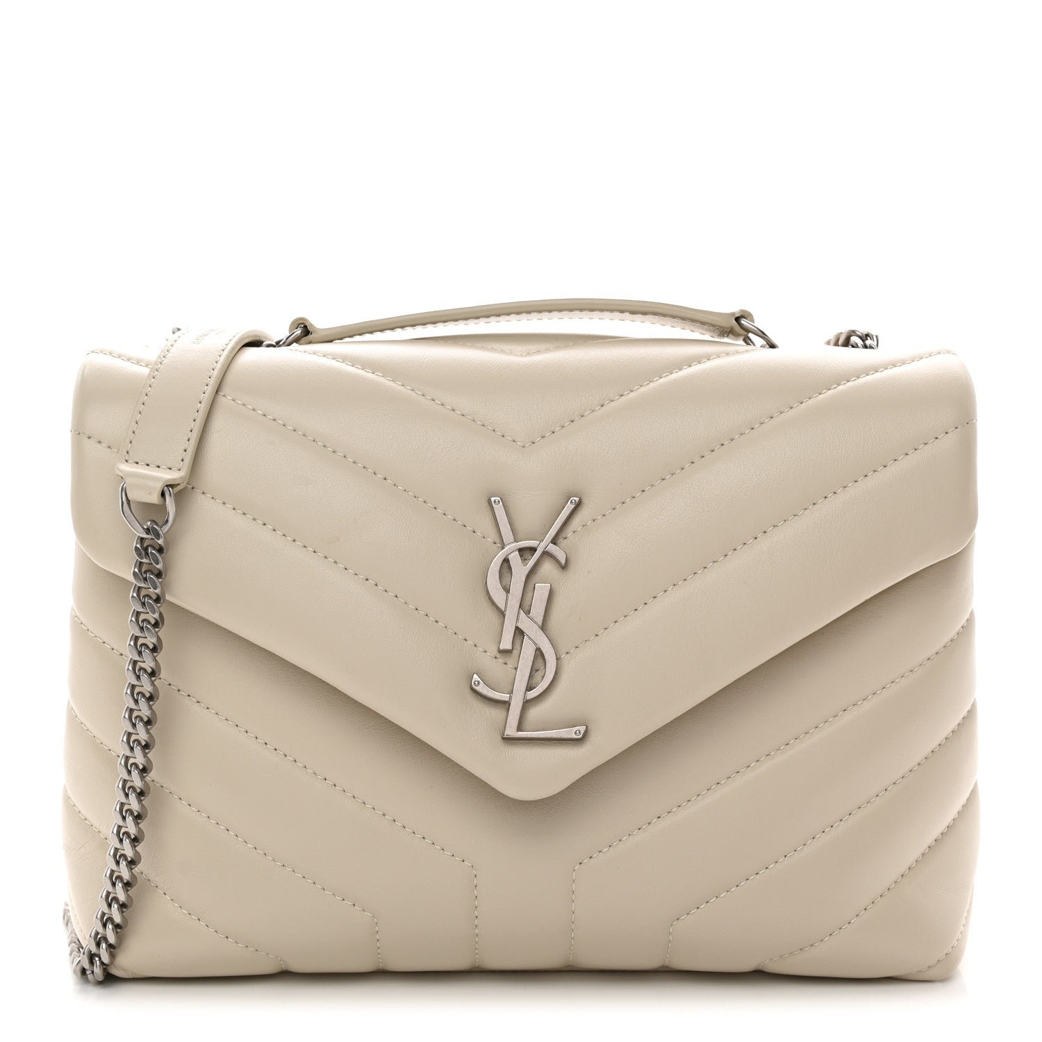 Saint Laurent Calfskin Y Quilted Monogram Small Loulou Chain Satchel Ivory