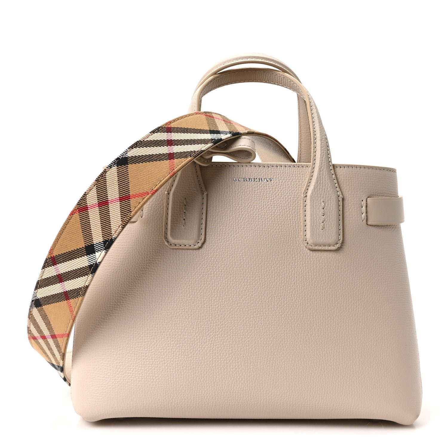 Burberry Derby Calfskin House Check Small Banner Tote Limestone