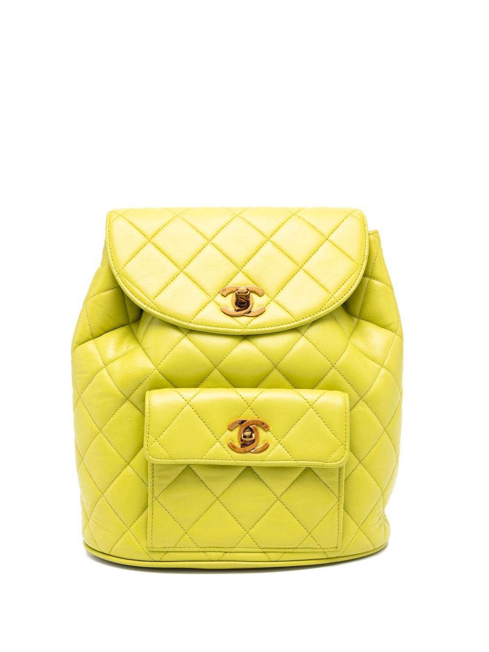 Chanel Chanel Lime Quilted quilted small lambskin backpack with interwoven chain straps