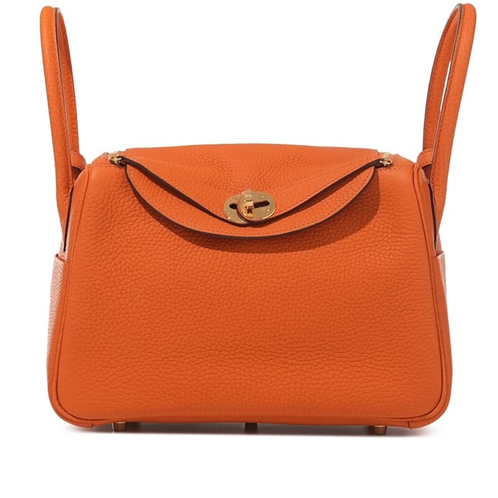Hermes Orange H Clemence Lindy 26 Gold Hardware, 2023