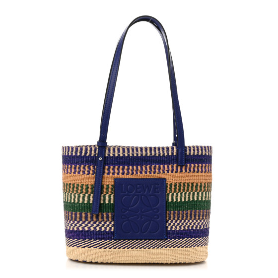 Loewe Raffia Small Square Basket Tote Bag Blue Multicolor