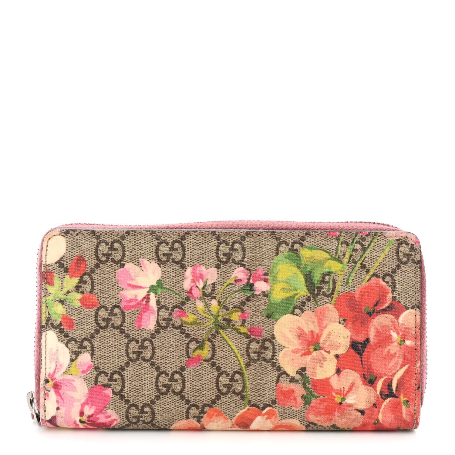 Gucci GG Supreme Monogram Blooms Zip Around Wallet Beige Multicolor Dry Rose