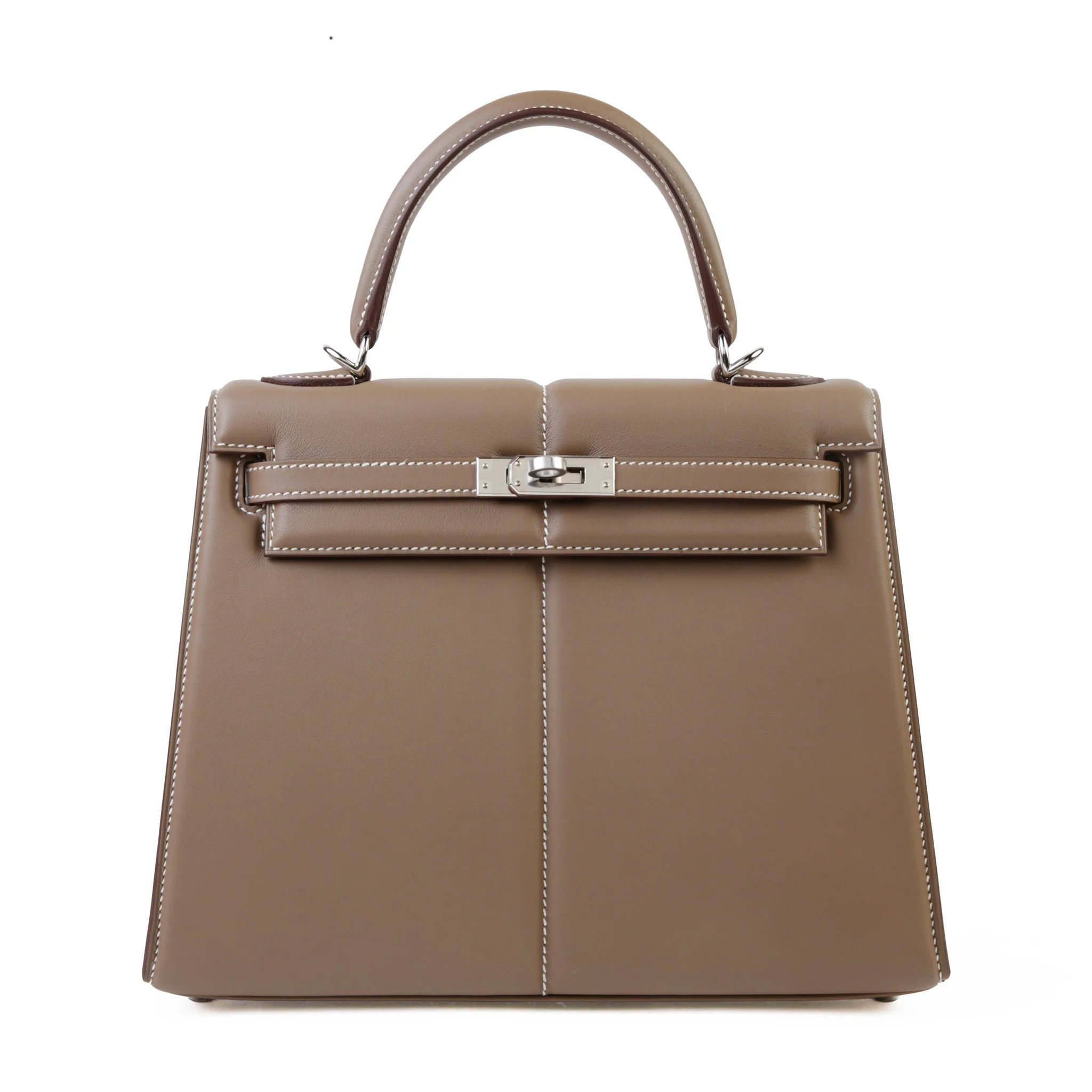 Unused ( Rank NS ) HERMÈS Limited Edition Kelly 25 Padded  Sellier Etoupe (18) Swift Palladium hardware U (2022)