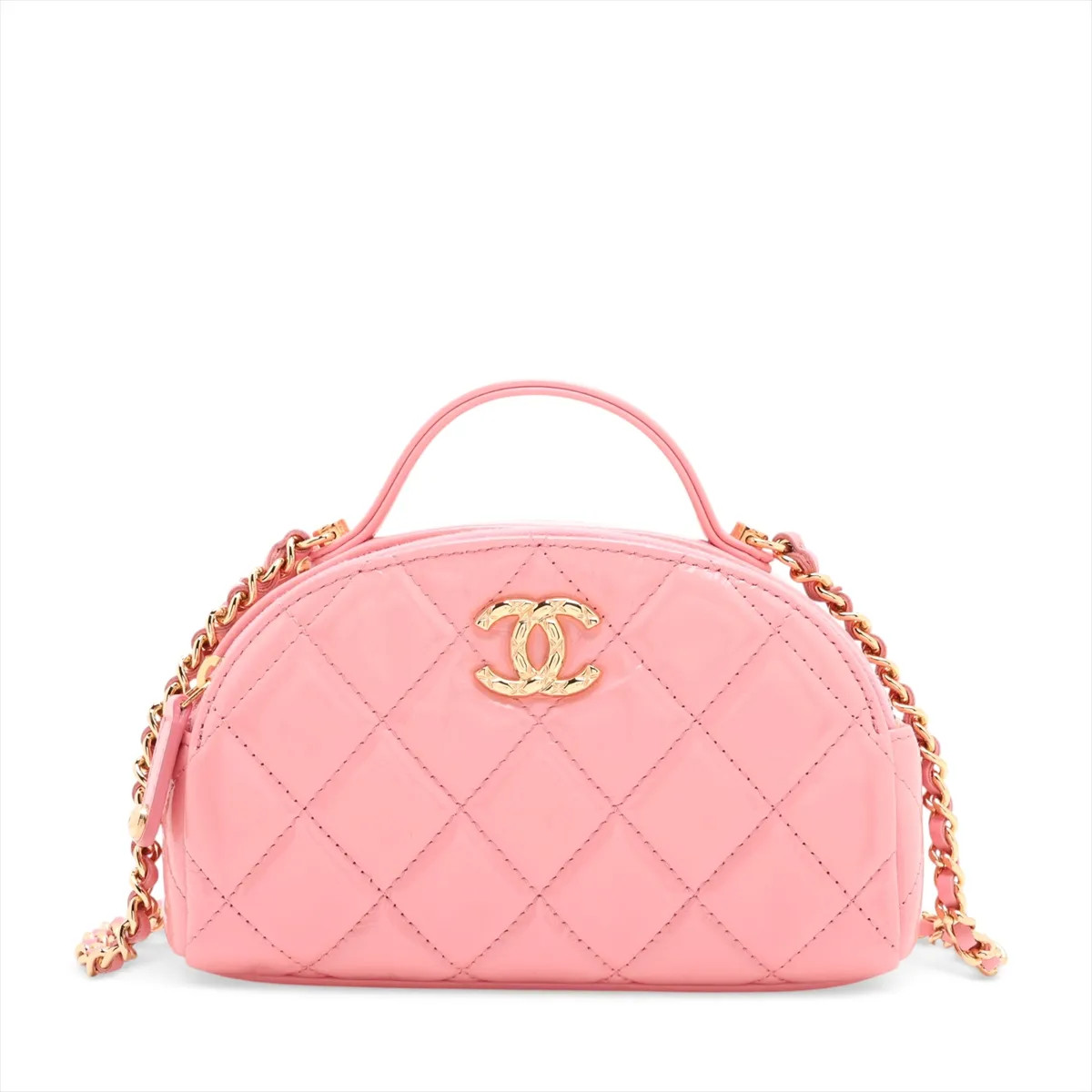 Chanel Matelasse Patent Leather 2 Way Shoulder Bag Pink Gold Metal Fittings rand