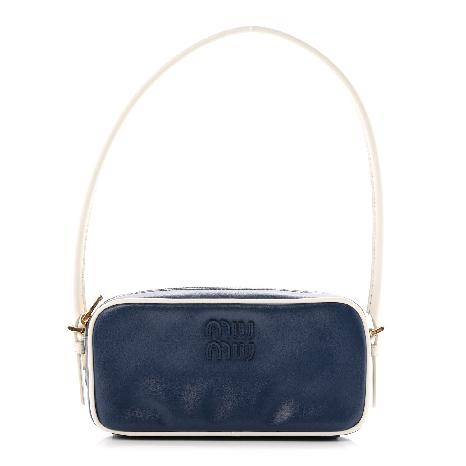 Miu Miu Calfskin Softy Mini Beau Contrast Top Handle Bag Bluette White