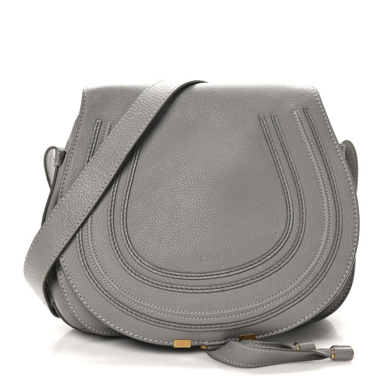 Chloe Grained Calfskin Medium Marcie Saddle Bag Cashmere Grey