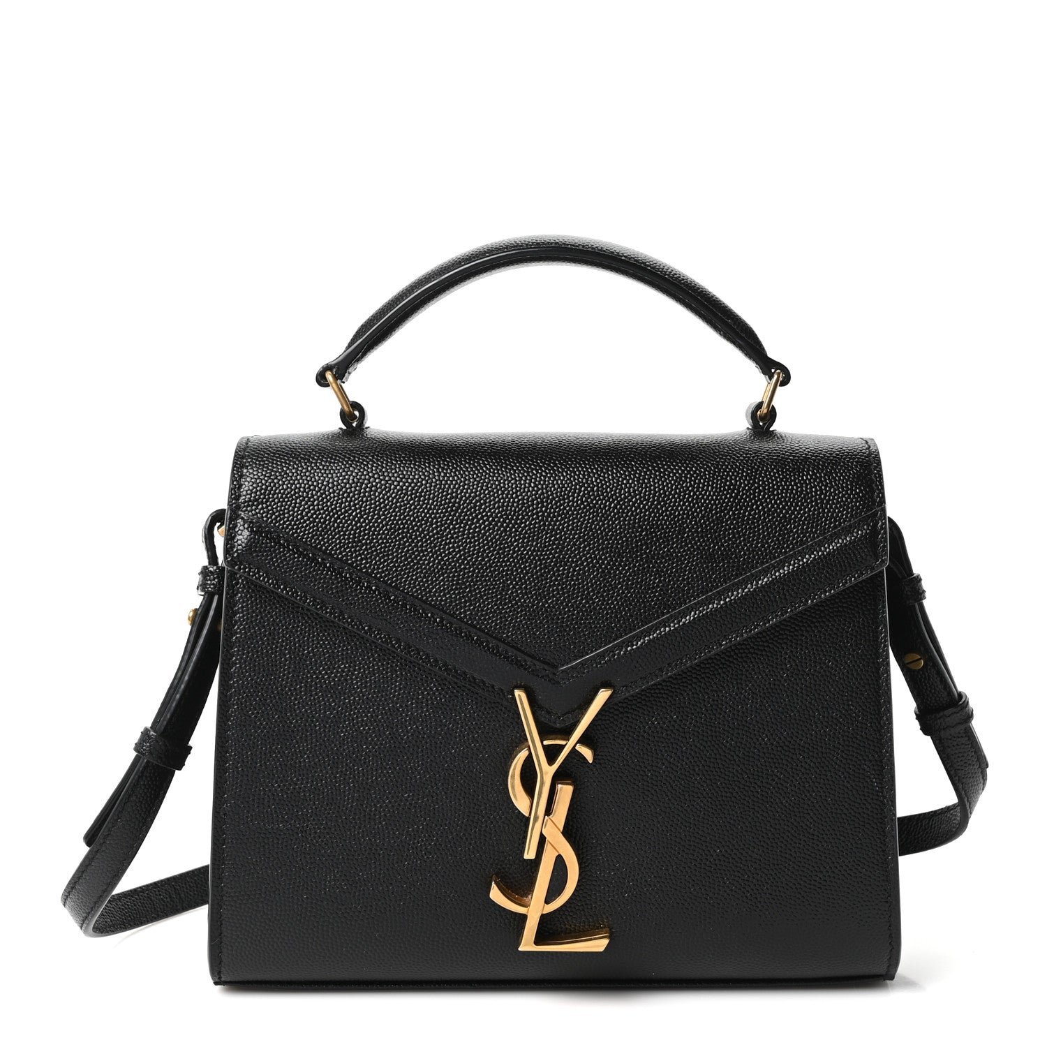 Saint Laurent Grain de Poudre Mini Classic Monogram Cassandra Top Handle Black