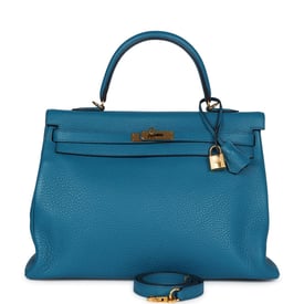 Hermes Pre-owned Hermes Kelly Retourne 35 Cobalt Clemence Gold Hardware
