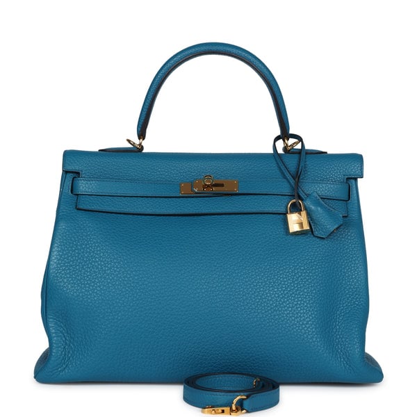 Hermes Pre-owned Hermes Kelly Retourne 35 Cobalt Clemence Gold Hardware
