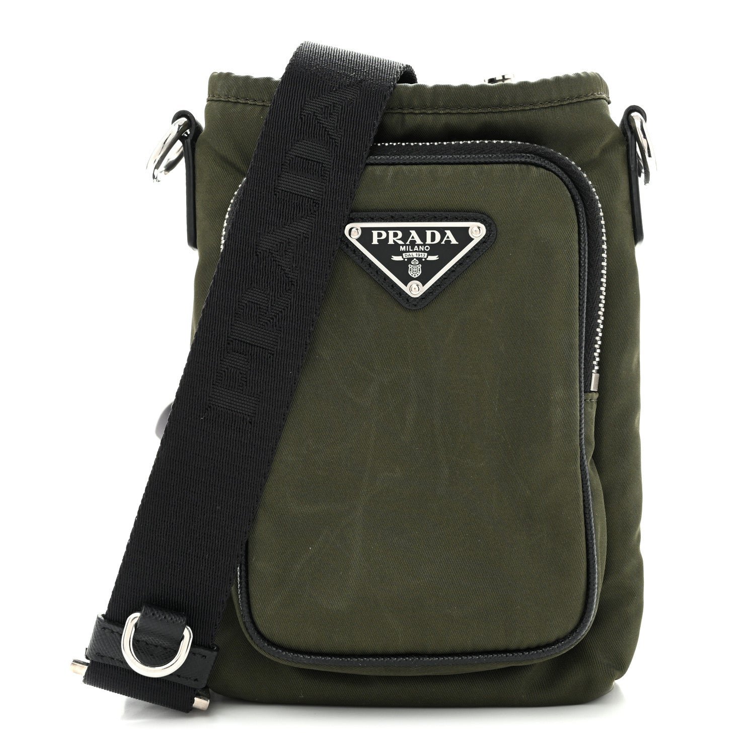 Prada Tessuto Nylon Saffiano Phone Case Crossbody Green