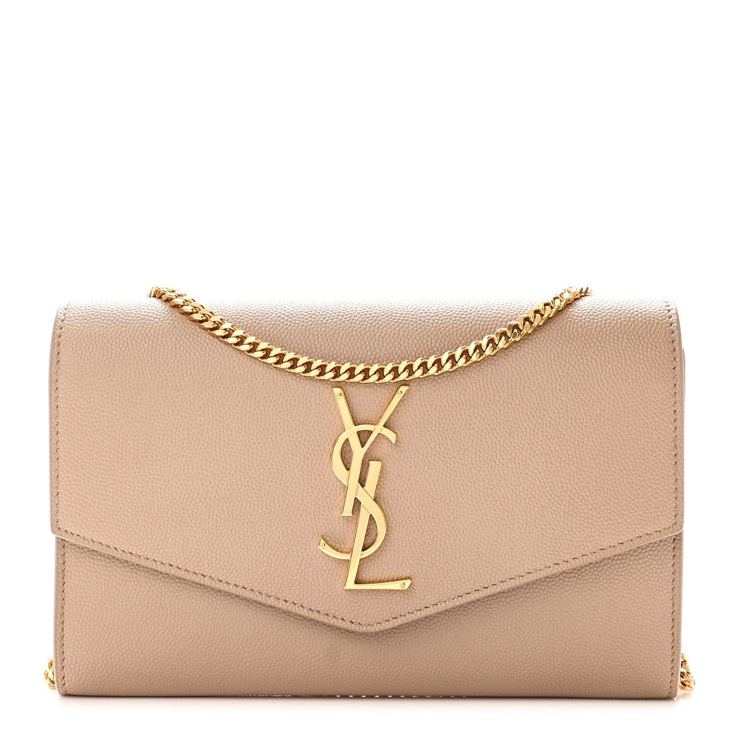 Saint Laurent Grain De Poudre Monogram Uptown Chain Wallet Dark Beige