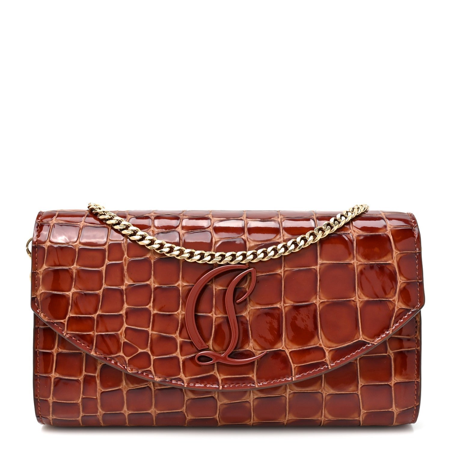 Christian Louboutin Calfskin Embossed Crocodile Loubi54 Crossbody Clutch Acajou