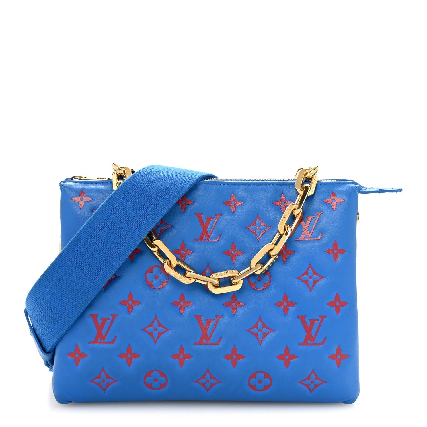 Louis Vuitton Lambskin Embossed Monogram Vuittamins Coussin PM Blue Red