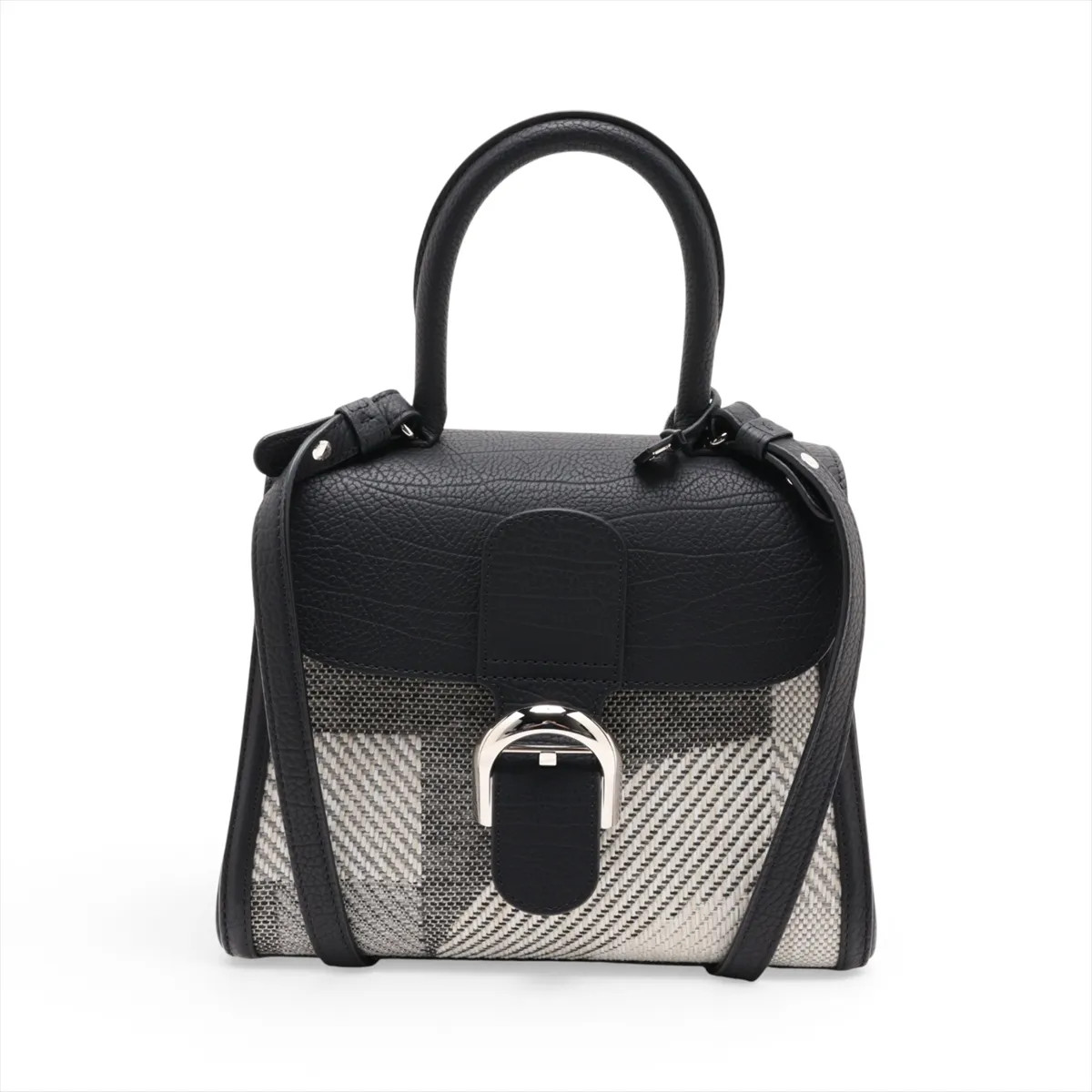 Delvaux Brillon PM Jacquard × Leather 2 Way Handbag Black Mirror Included medley