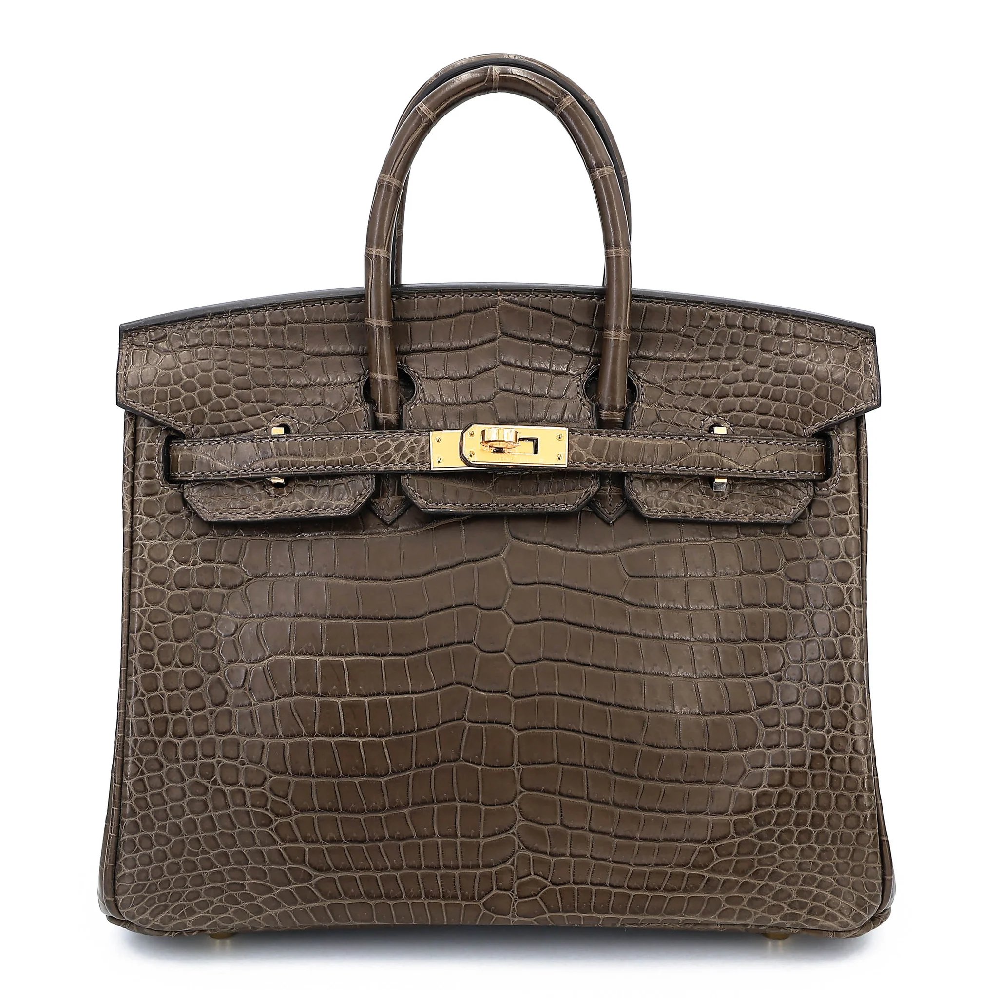 Unused ( Rank NS ) HERMÈS Birkin 25 Gris Elephant (8C) Matte Porosus Crocodile Gold hardware Z (2021)