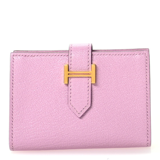 Hermes Chevre Mysore Bearn Card Holder Wallet Mauve Sylvestre