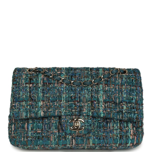 Pre-owned Chanel Medium "Egypt" Classic Double Flap Bag Blue Tweed Light Gold Hardware