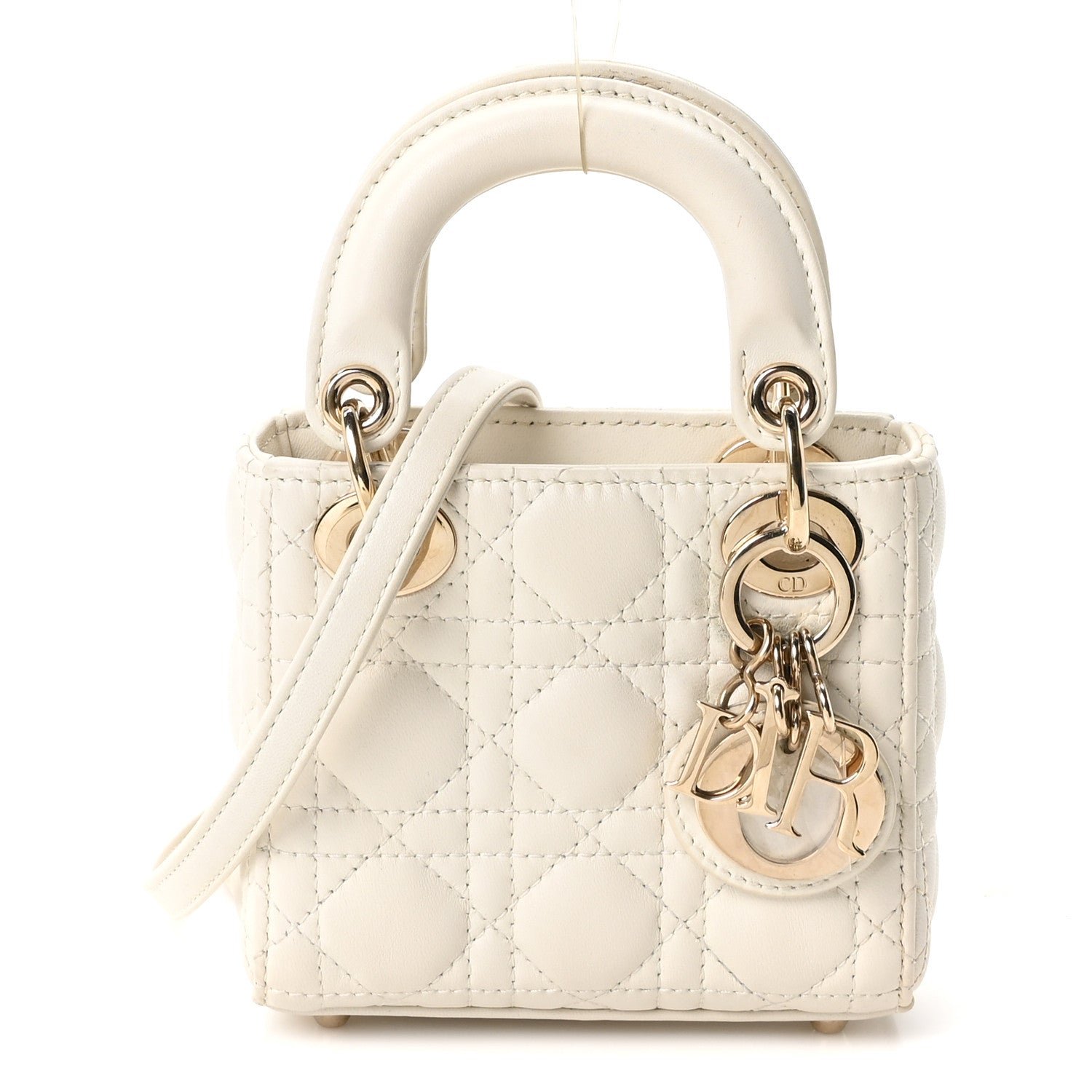 Christian Dior Lambskin Cannage Micro Lady Dior Latte