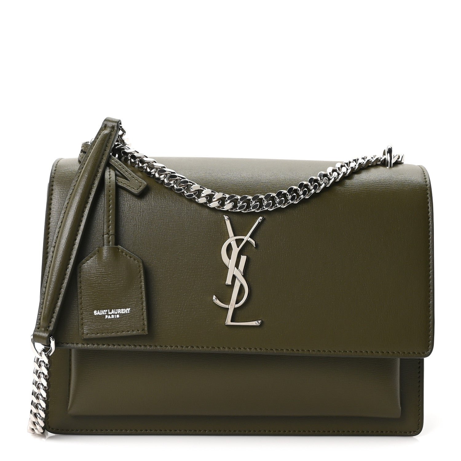 Saint Laurent Calfskin Medium Monogram Sunset Vert Kaki