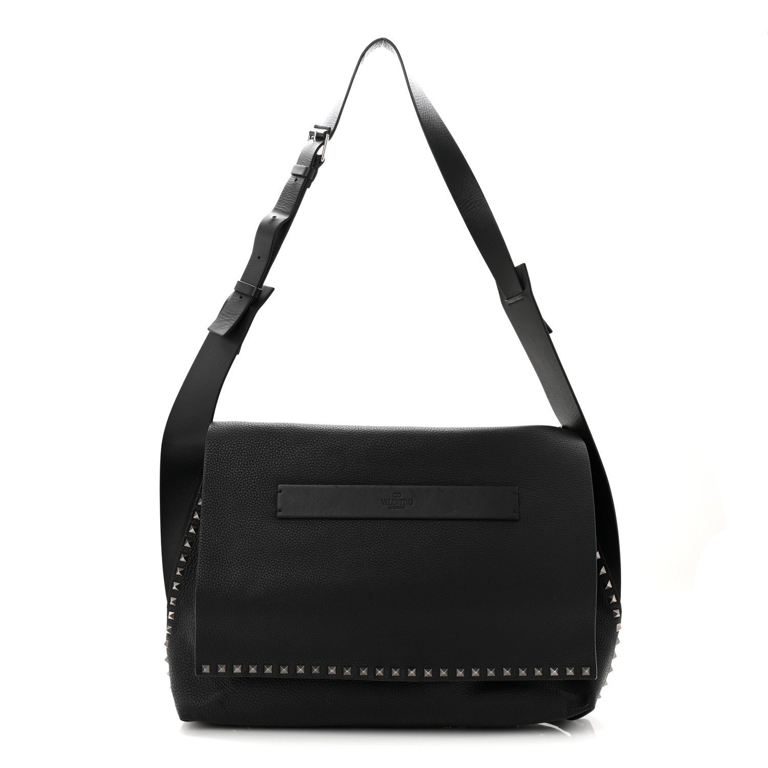 Valentino Garavani Valentino Garavani Pebbled Calfskin Rockstud Messenger Black