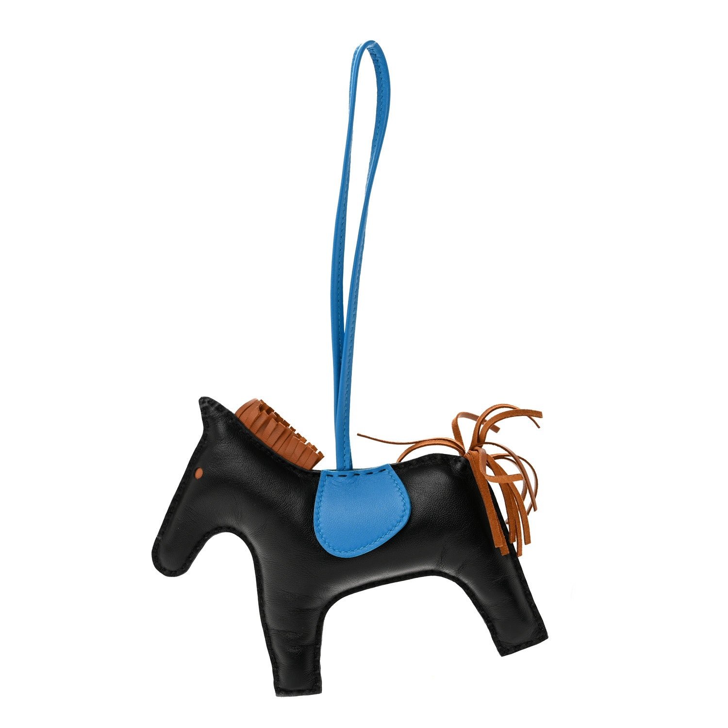 Hermes Milo Lambskin Grigri Rodeo Horse Bag Charm GM Black Gold Bleu Zanzibar