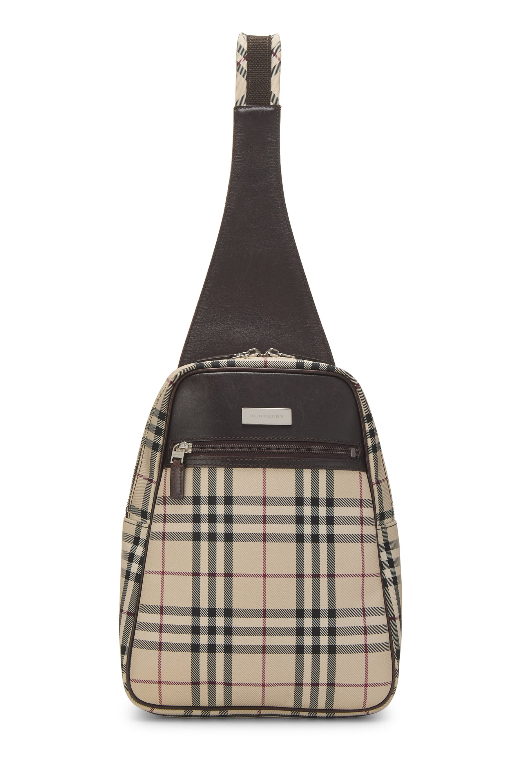Brown Nylon Check Backpack