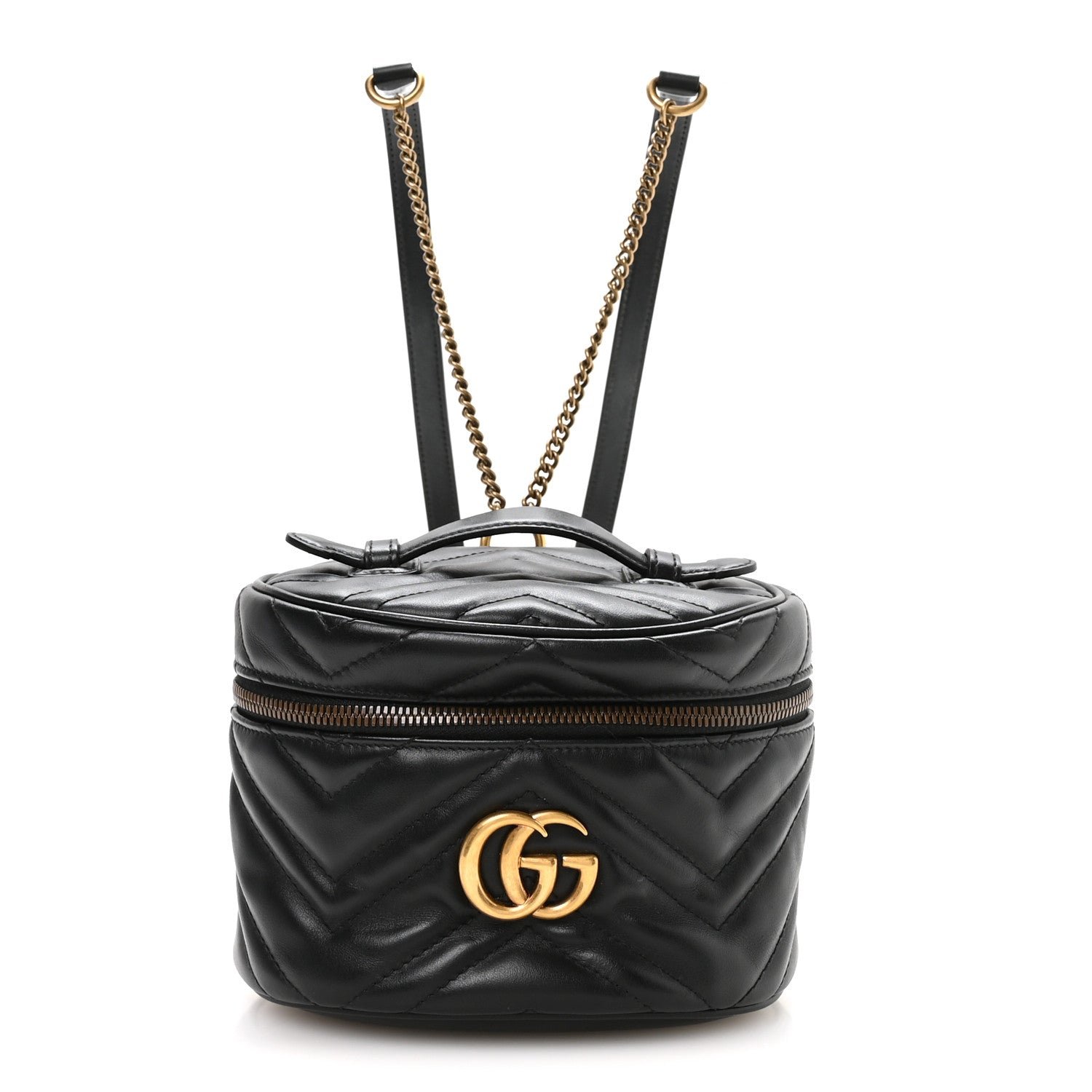 Gucci Calfskin Matelasse Mini GG Marmont Round Backpack Black