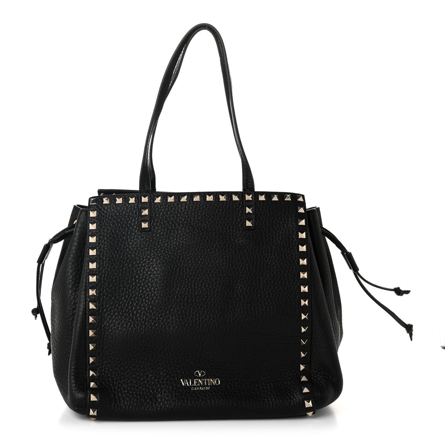 Valentino Garavani Valentino Garavani Grained Calfskin Rockstud Double Handle Cinch Tote  Black