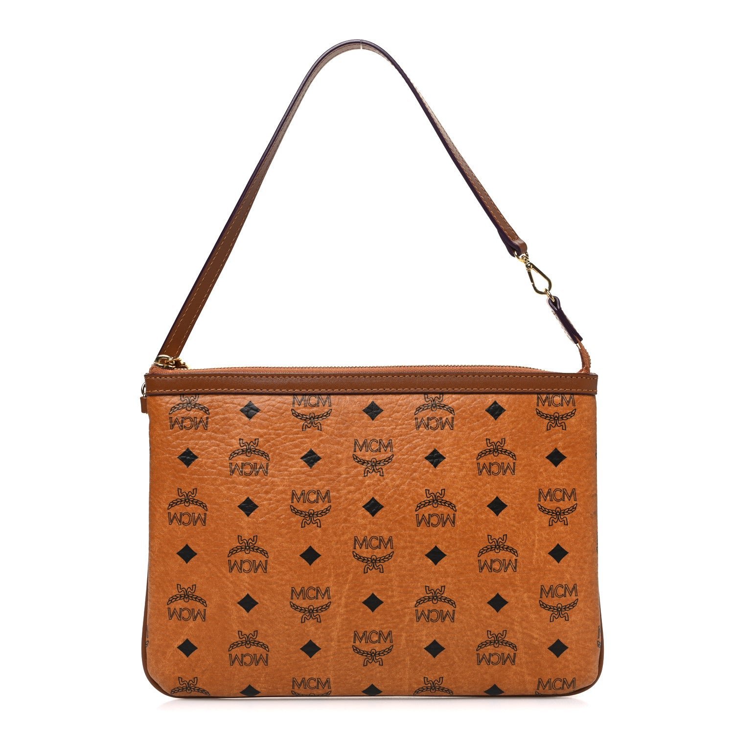 MCM Visetos Medium Stark Wristlet Pouch Cognac