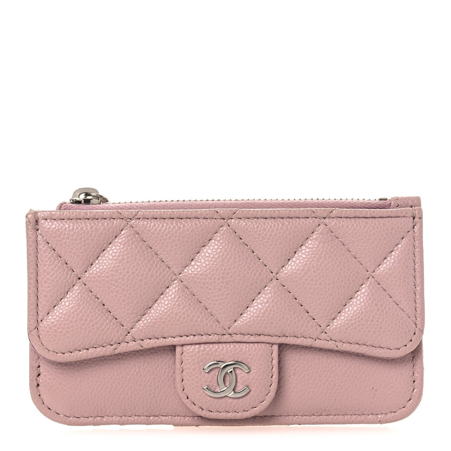 Chanel Caviar Quilted Flap Zip Card Holder Light Pink