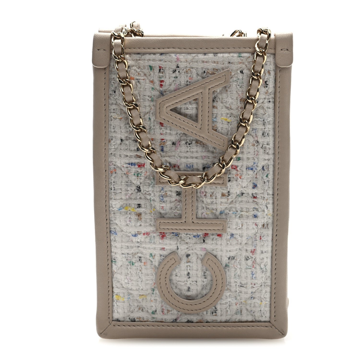 Chanel Tweed PVC Lambskin Clutch With Chain Light Beige