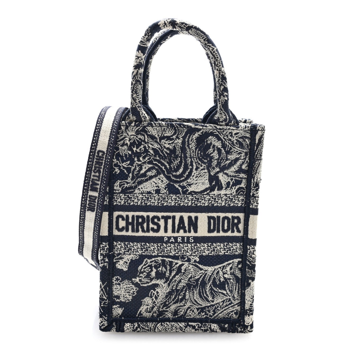 Christian Dior Canvas Toile de Jouy Reverse Embroidered Mini Book Tote Phone Bag Blue