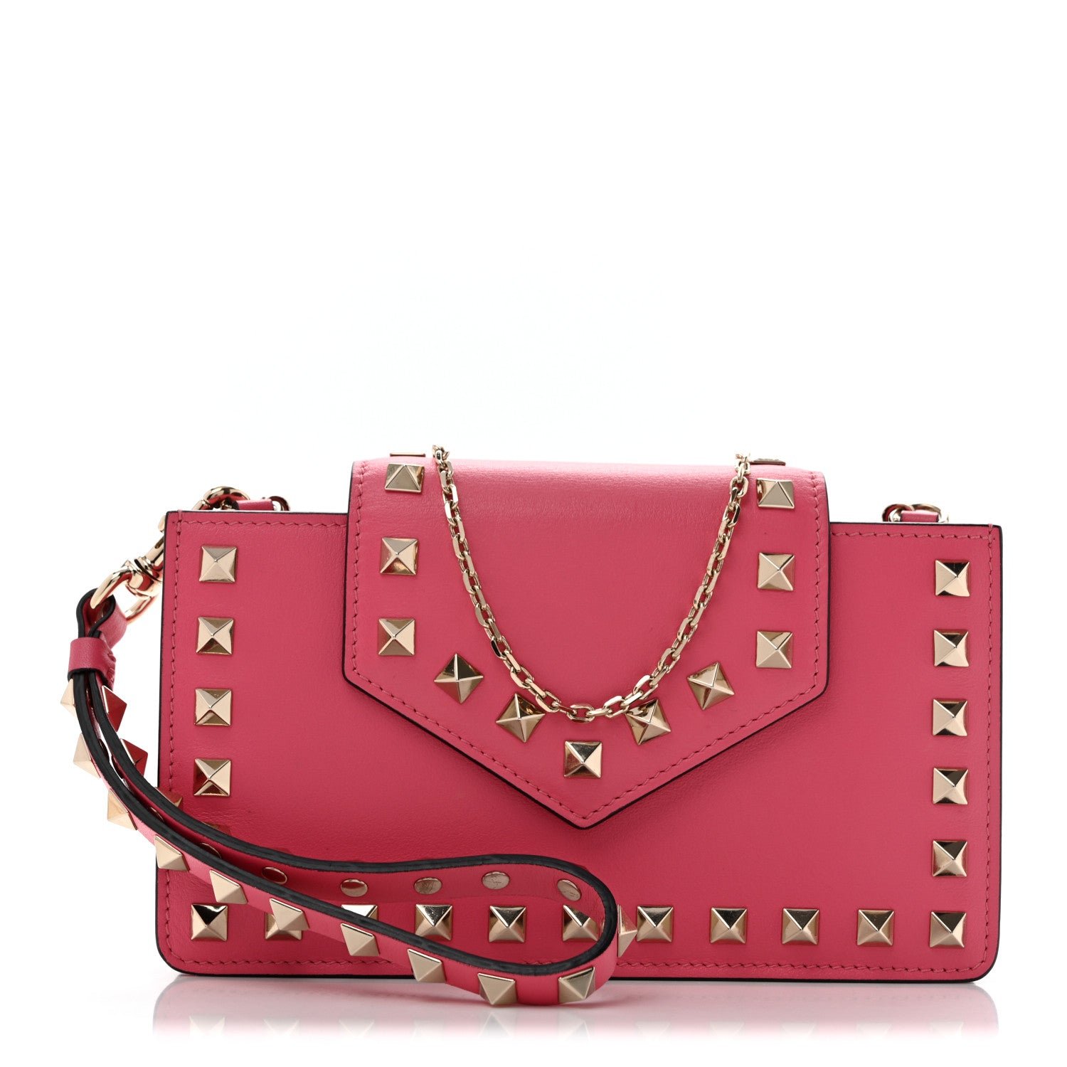 Valentino Garavani Calfskin Rockstud Phone Case With Chain Shadow Pink