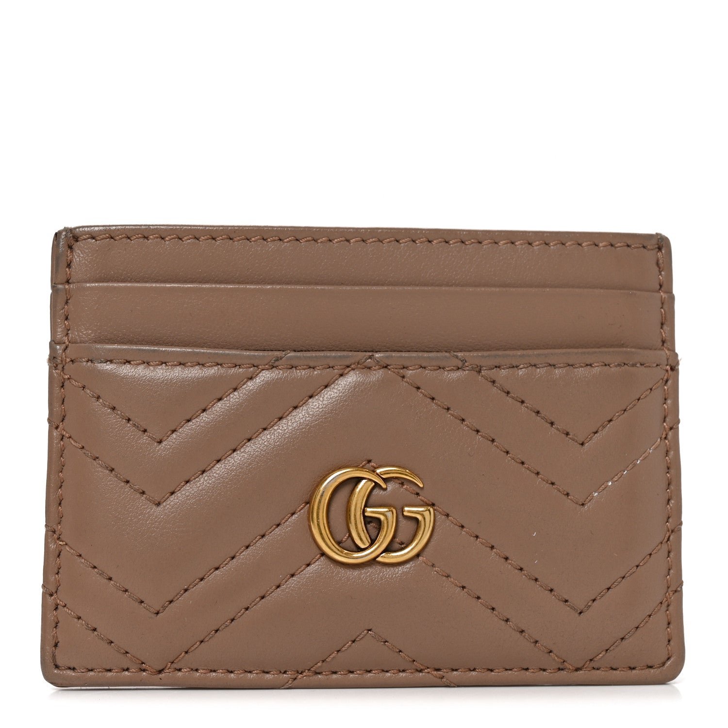 Gucci Calfskin Matelasse GG Marmont Card Holder Porcelain Rose
