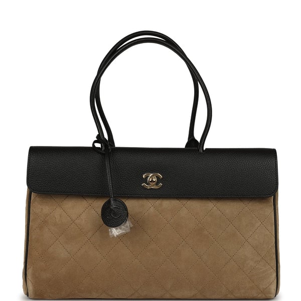 Chanel Large "Urban Essential" East West Shopping Tote Black Grained Calfskin and Beige Suede Gold Hardware
