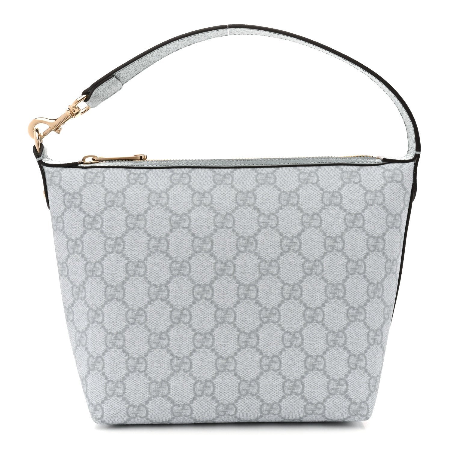 Gucci GG Supreme Monogram Textured Calfskin Web Super Mini Ophidia Shoulder Bag Light Blue