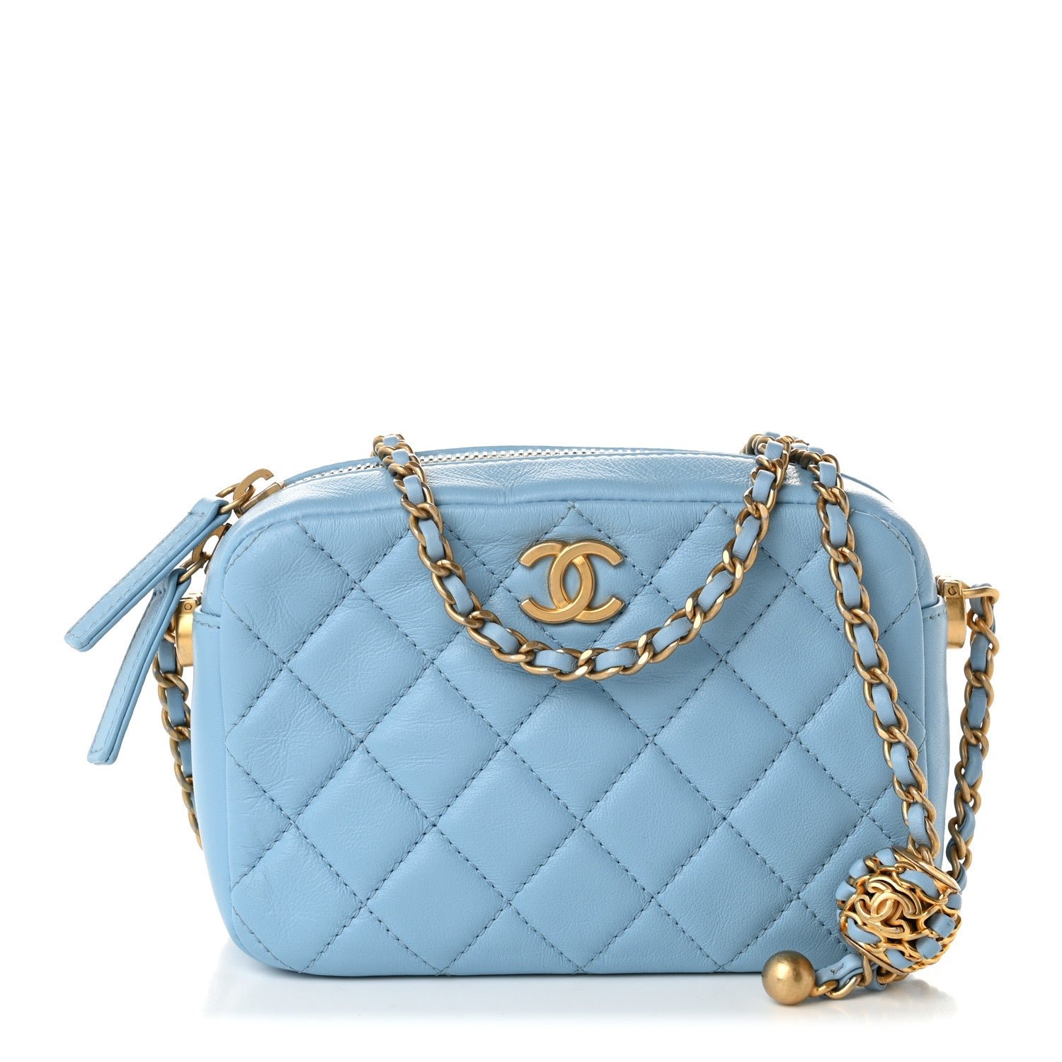Chanel Lambskin Quilted CC Pearl Crush Camera Case Light Blue