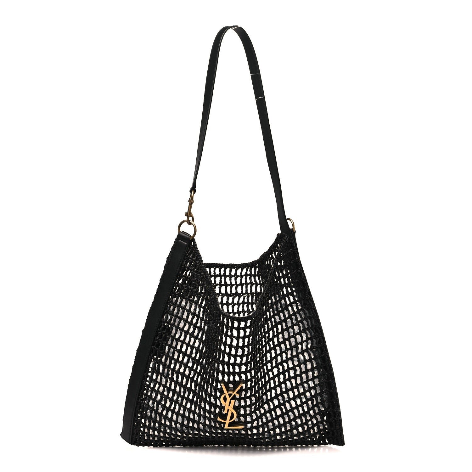 Saint Laurent Raffia Calfskin Oxalis Shoulder Bag Black