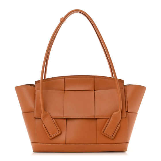 Bottega Veneta French Calfskin Maxi Intrecciato Medium Arco Caramel