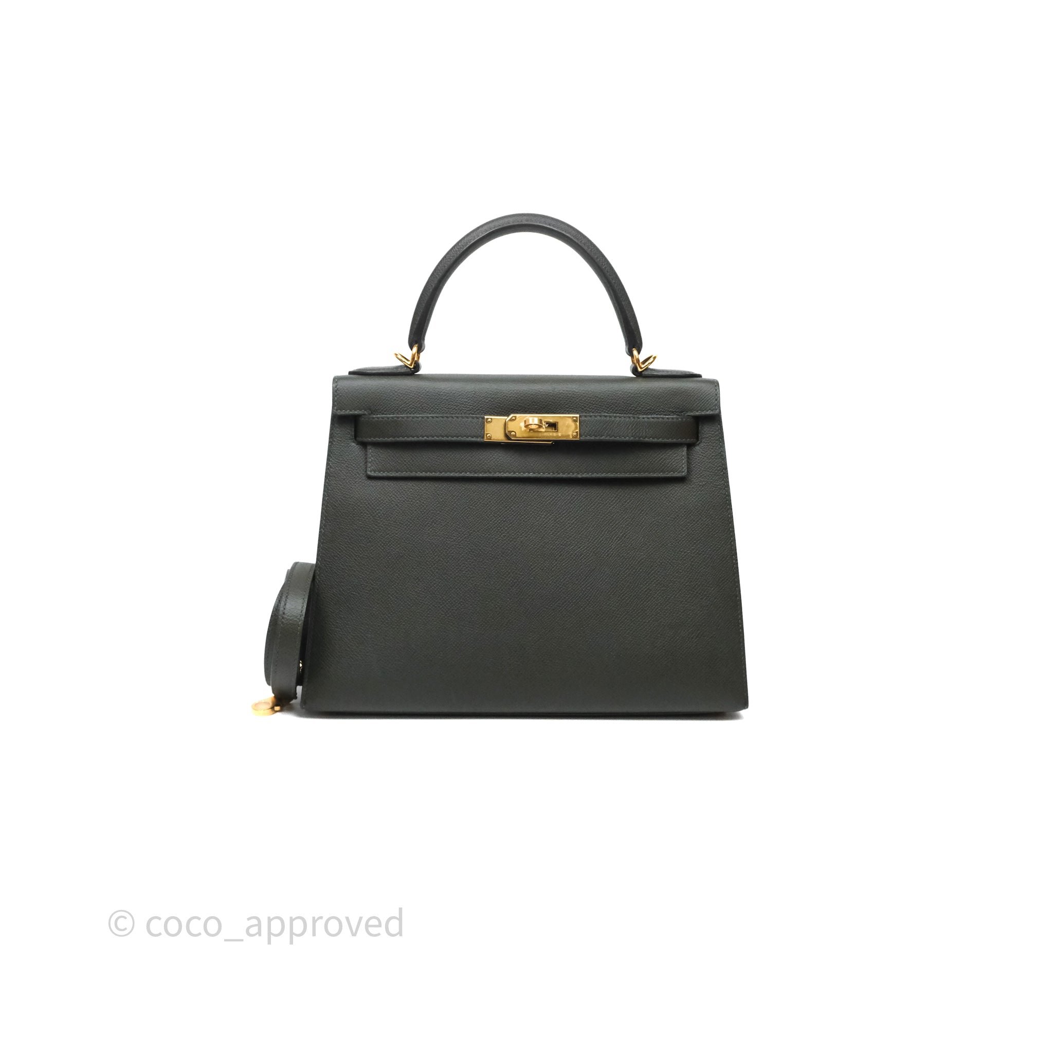 Hermès Kelly 28 Sellier Vert de Gris C6 Epsom Gold Hardware