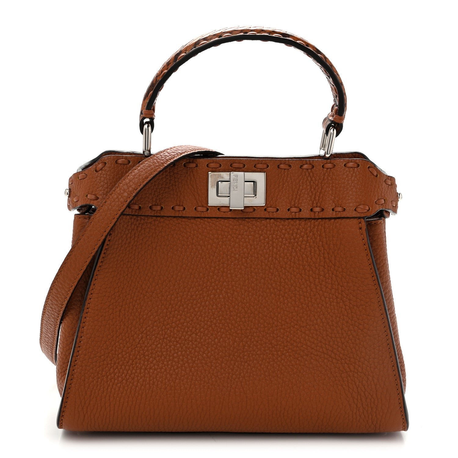 Fendi Cuoio Romano Snakeskin Selleria Mini Peekaboo Iconic Satchel Cappuccino