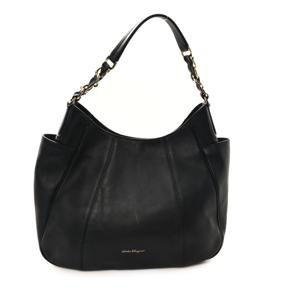 Salvatore Ferragamo Calfskin Elle Gancini Chain Hobo Black