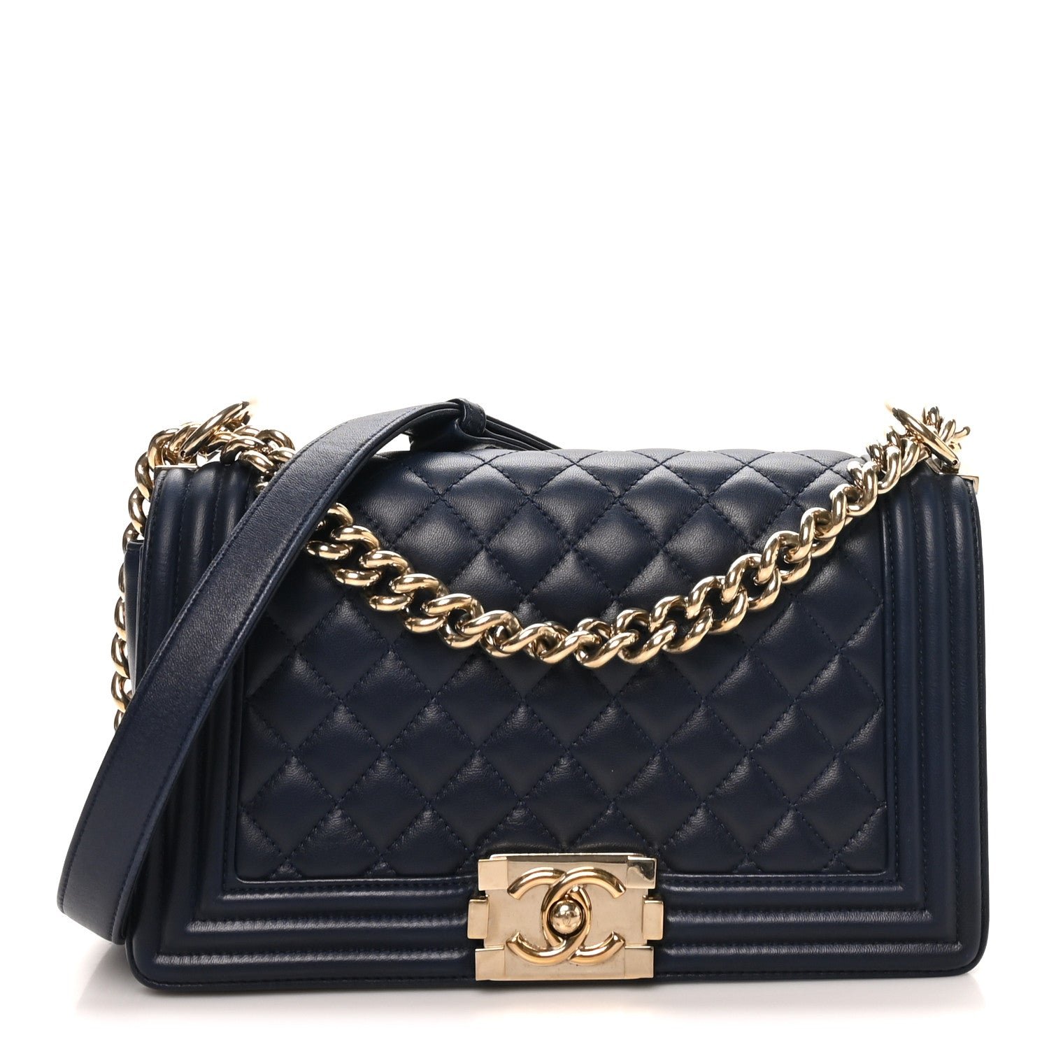 Chanel Lambskin Quilted Medium Boy Flap  Dark Navy