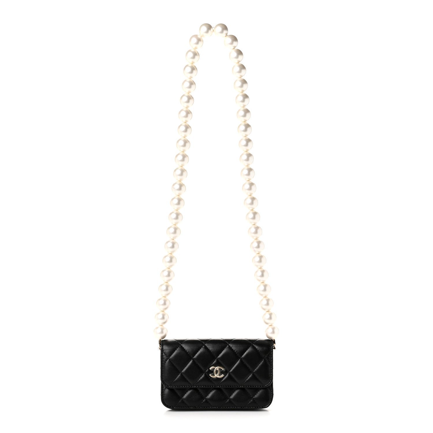 Chanel Calfskin Quilted Maxi Pearls Clutch With Chain Black