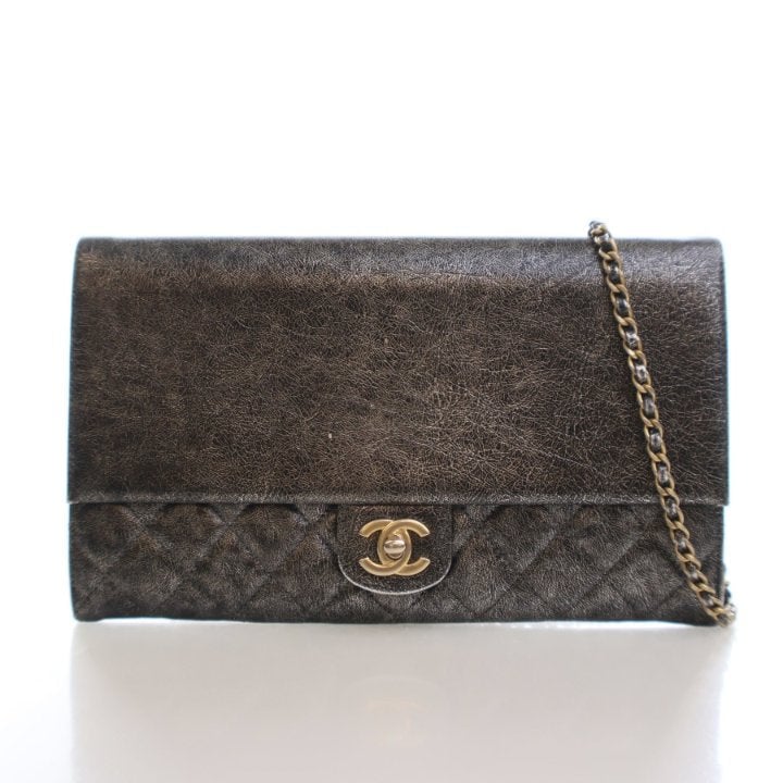Chanel Cracked Metallic Calfskin Zip Away Chain Clutch