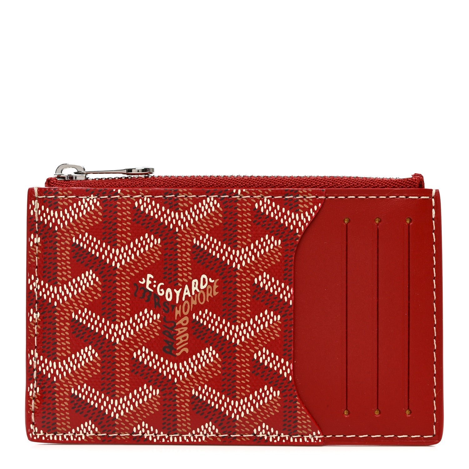 Goyardine Bourbon Zipped Card Holder Red