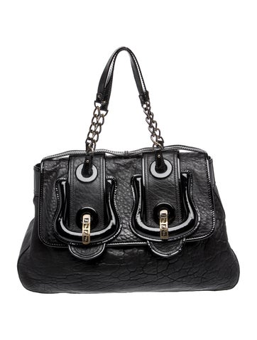 Leather Black Patent-Trimmed Leather B Bag