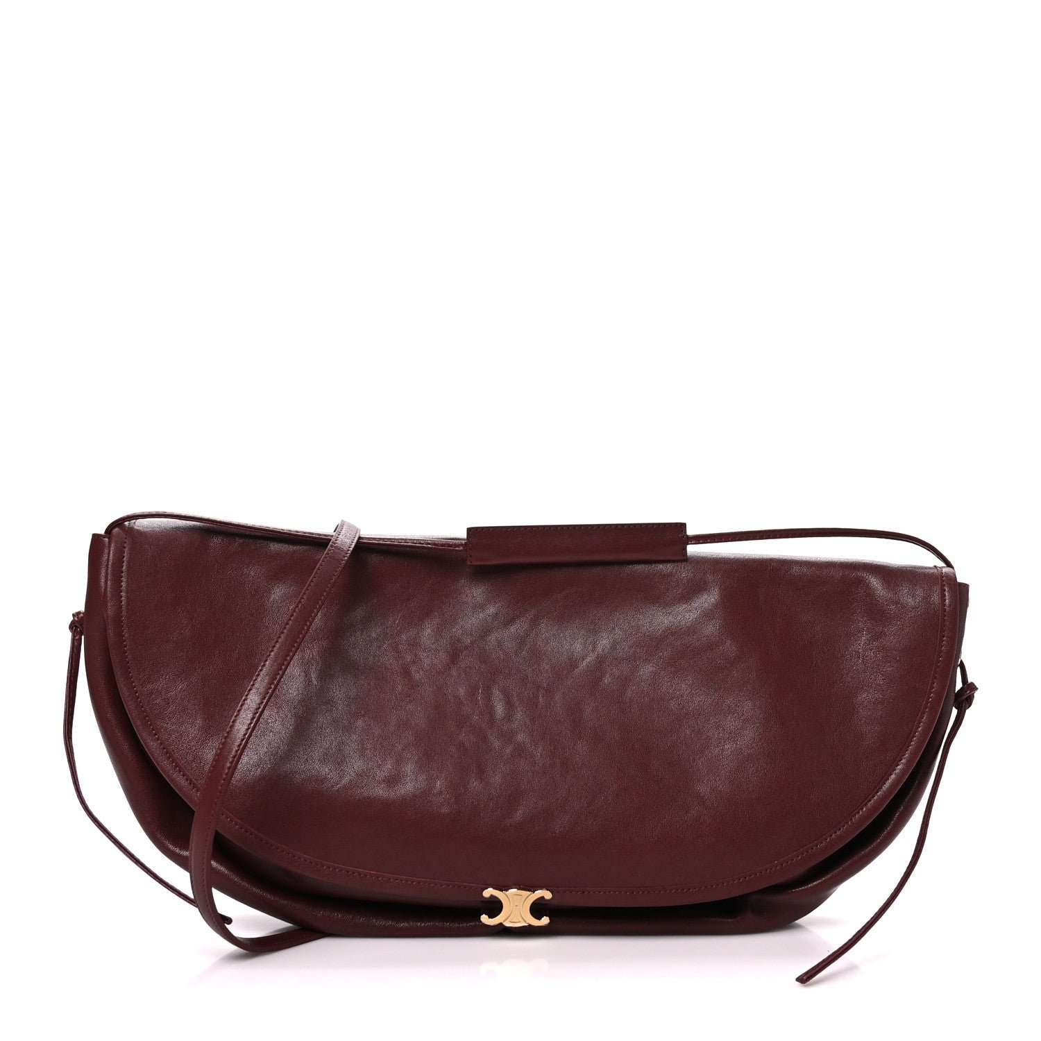 Celine Shiny Lambskin Soft Triomphe Half Moon Bag Syrah