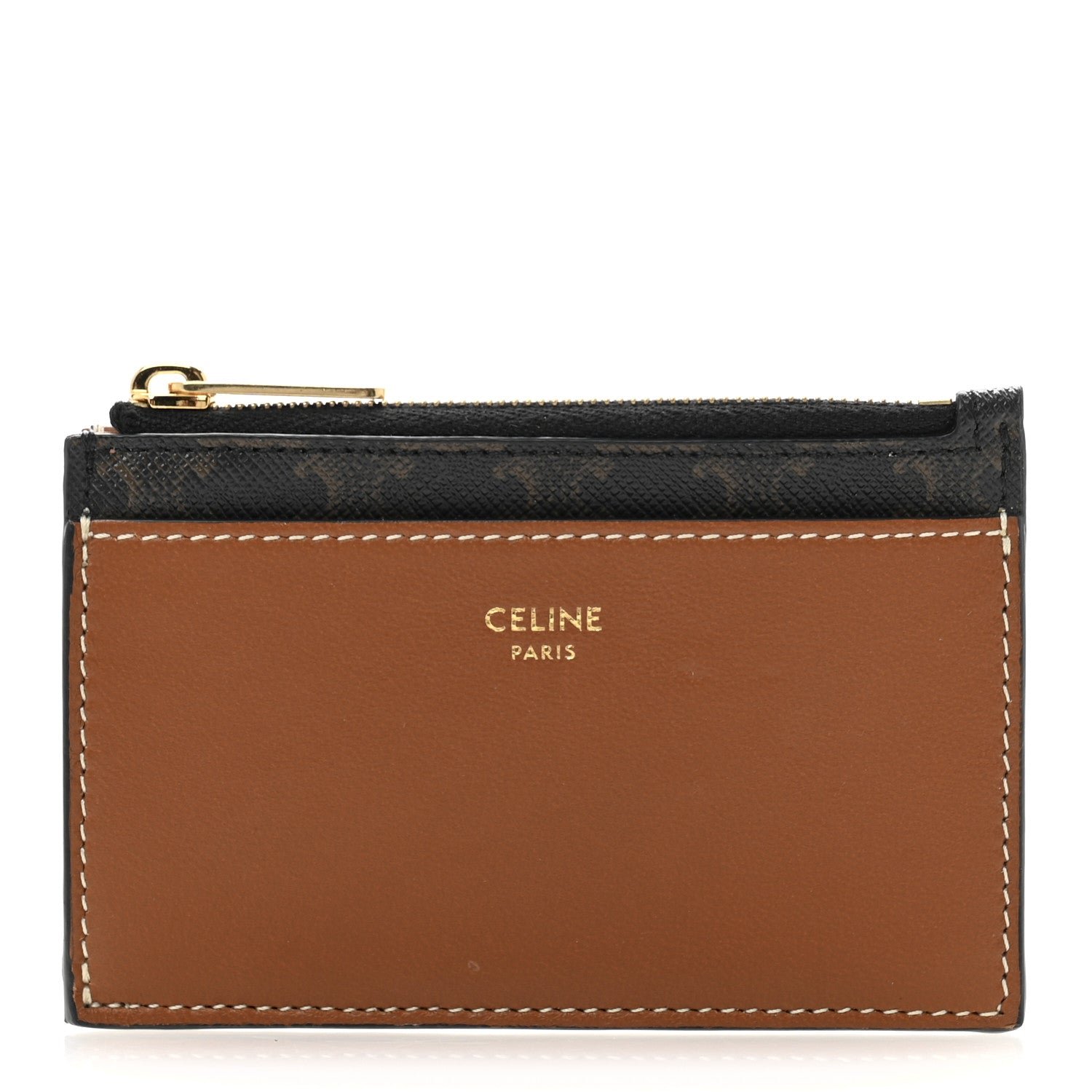 Celine Triomphe Canvas Zipped Card Holder Tan